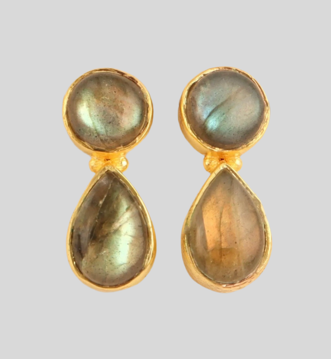Iridescent Fire Labradorite Gemstone Stud Dangle Earrings 1.25"