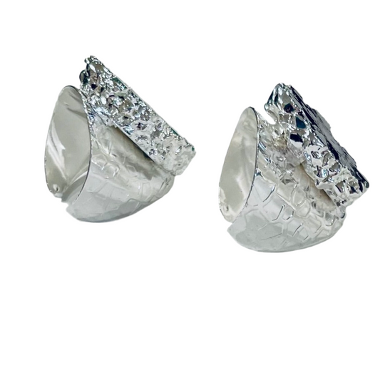 Cigar-Band Black Solar Geode Adjustable Ring