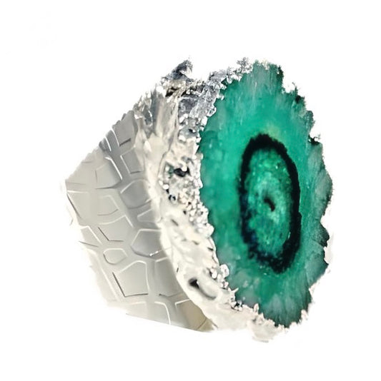 Green Solar Geode 
Silver Cigar Adjustable Ring