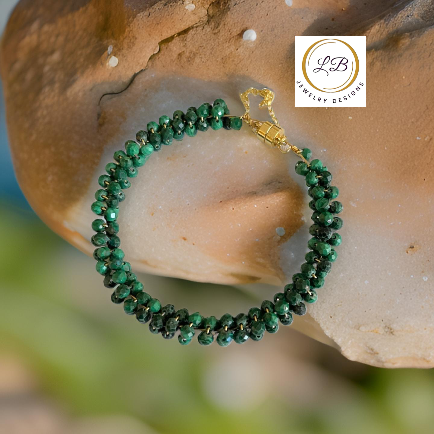 Malachite Gemstone Bangle Bracelet with Magnetic Clasp
