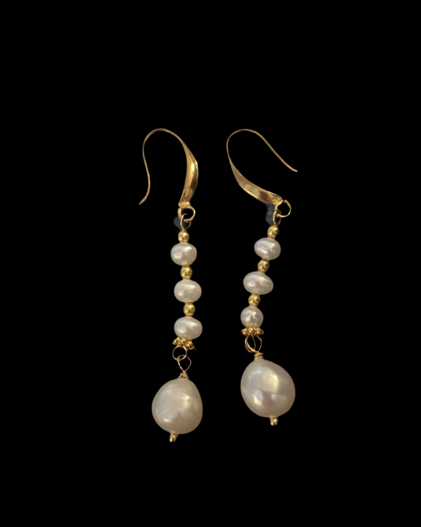 Natural Pearl Chain 18KGP Earrings 3”