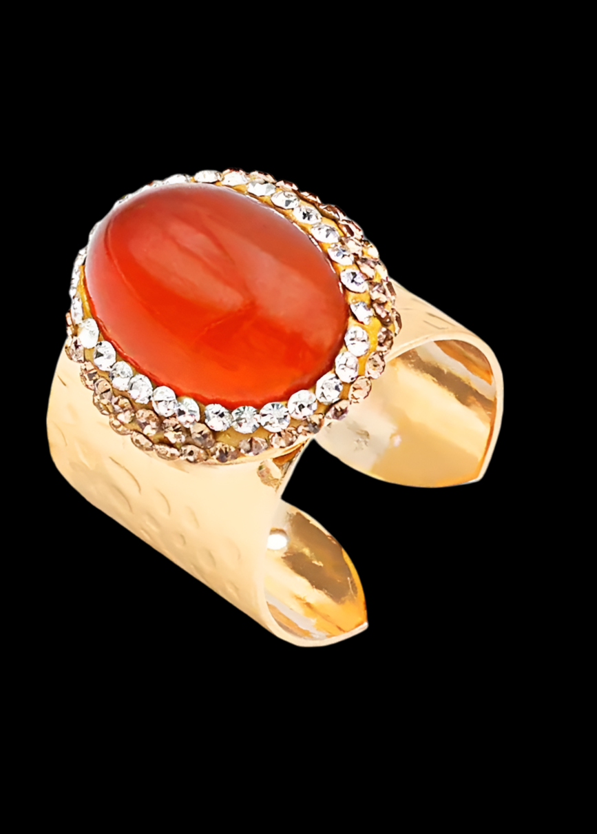 Carnelian and Pave Adjustable Ring