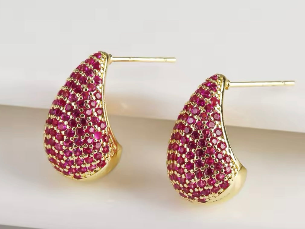 Gold Pavé CZ Water Drop Statement Earrings – 14K Gold Plated Crystal Teardrop Earrings