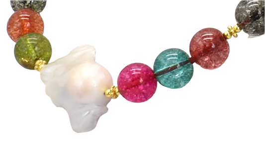 Tourmaline & Baroque Pearl Gemstone Statement Necklace 18