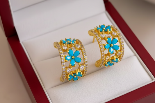 Turquoise CZ Huggie Hoop Earrings