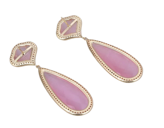 Pastel Pink Cat’s Eye Gemstone Statement Earrings 2.5”
