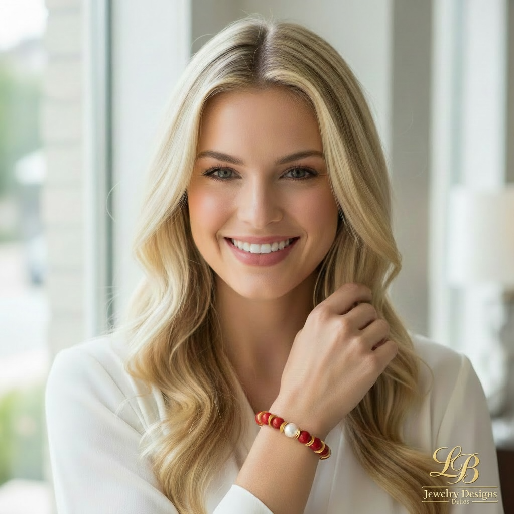 Red Coral Branch Earrings & Bracelet Set with Turquoise and Pearl – Coastal Resort Statement Jewelry