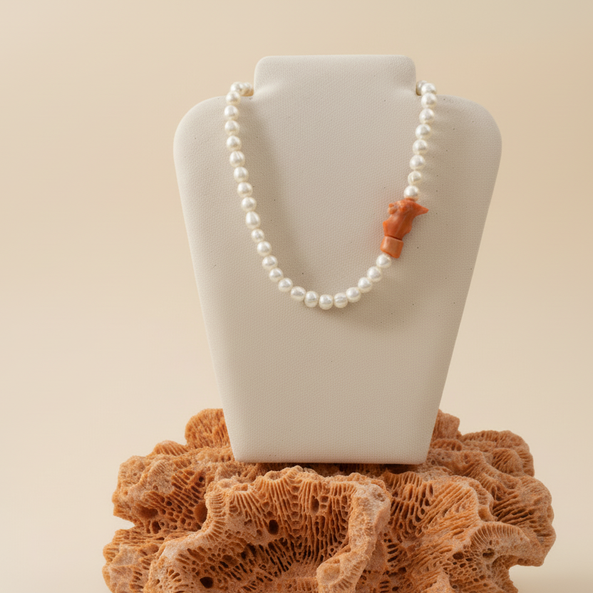Amalfi Coral Pearl Necklace – Freshwater Pearl & Sculptural Coral Statement - Luxury Coastal Jewelry by Laura B. Smith