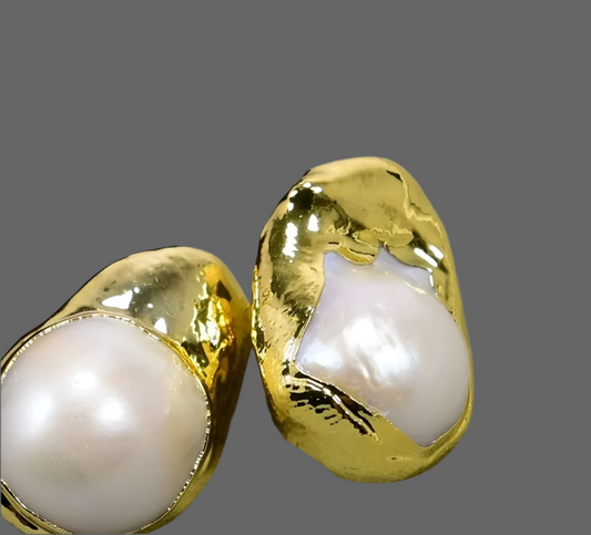 Keshi Pearl & 24 Gold Vermeil Statement Stud Earrings 1”