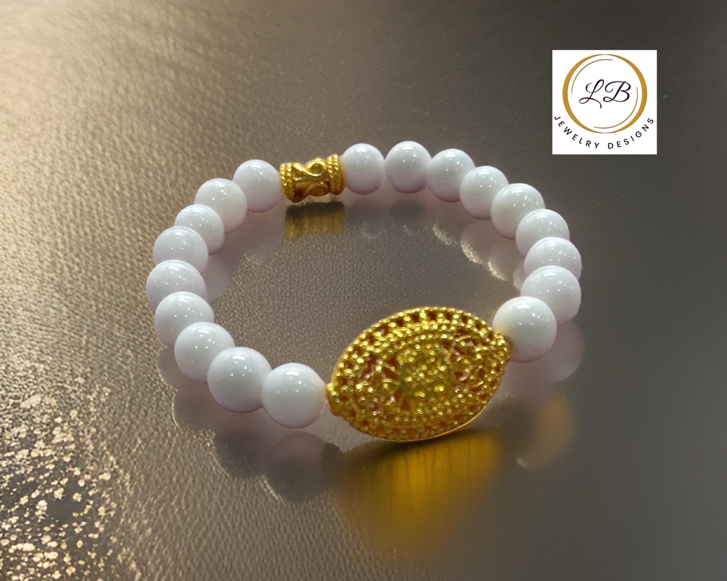 White Alabaster & 18k Gold Vermeil Filigree Statement Bracelet