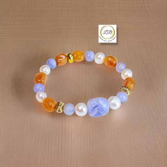 Blue Lace, Baroque Pearls and Aventurine Gemstone Beaded Bracelet