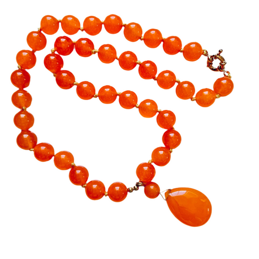 Orange Jade Gemstone Pendant Necklace