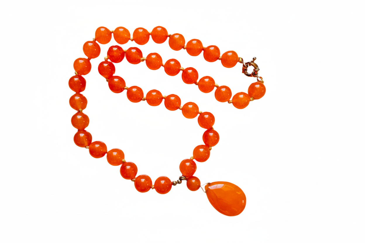 Orange Jade Gemstone Pendant Necklace 18”