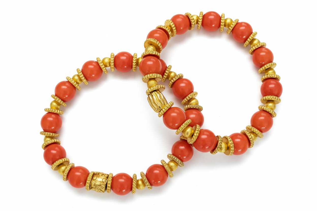 Orange Coral & Gold Beaded Bracelet