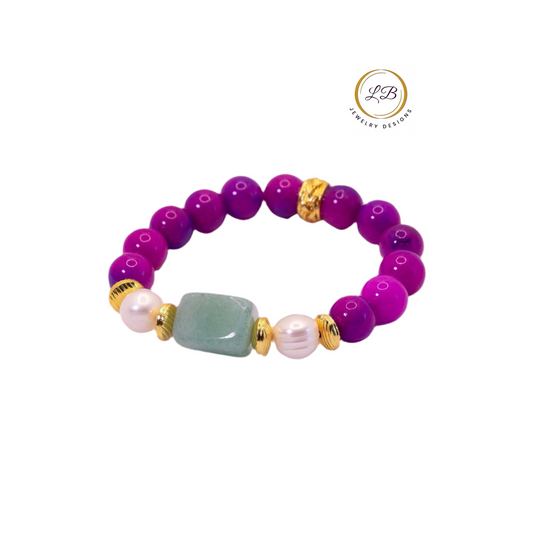 Purple Sugilite, Baroque Pearls & Green Prehnite Gemstone Bracelet