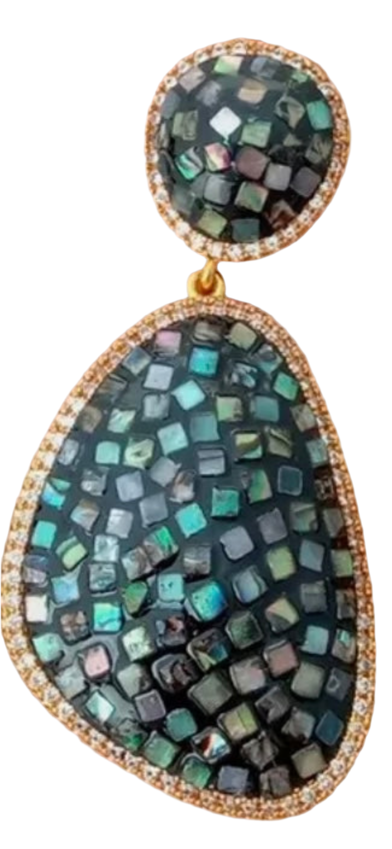 Iridescent Rainbow Abalone Shell Gold Statement Earrings 2.0"