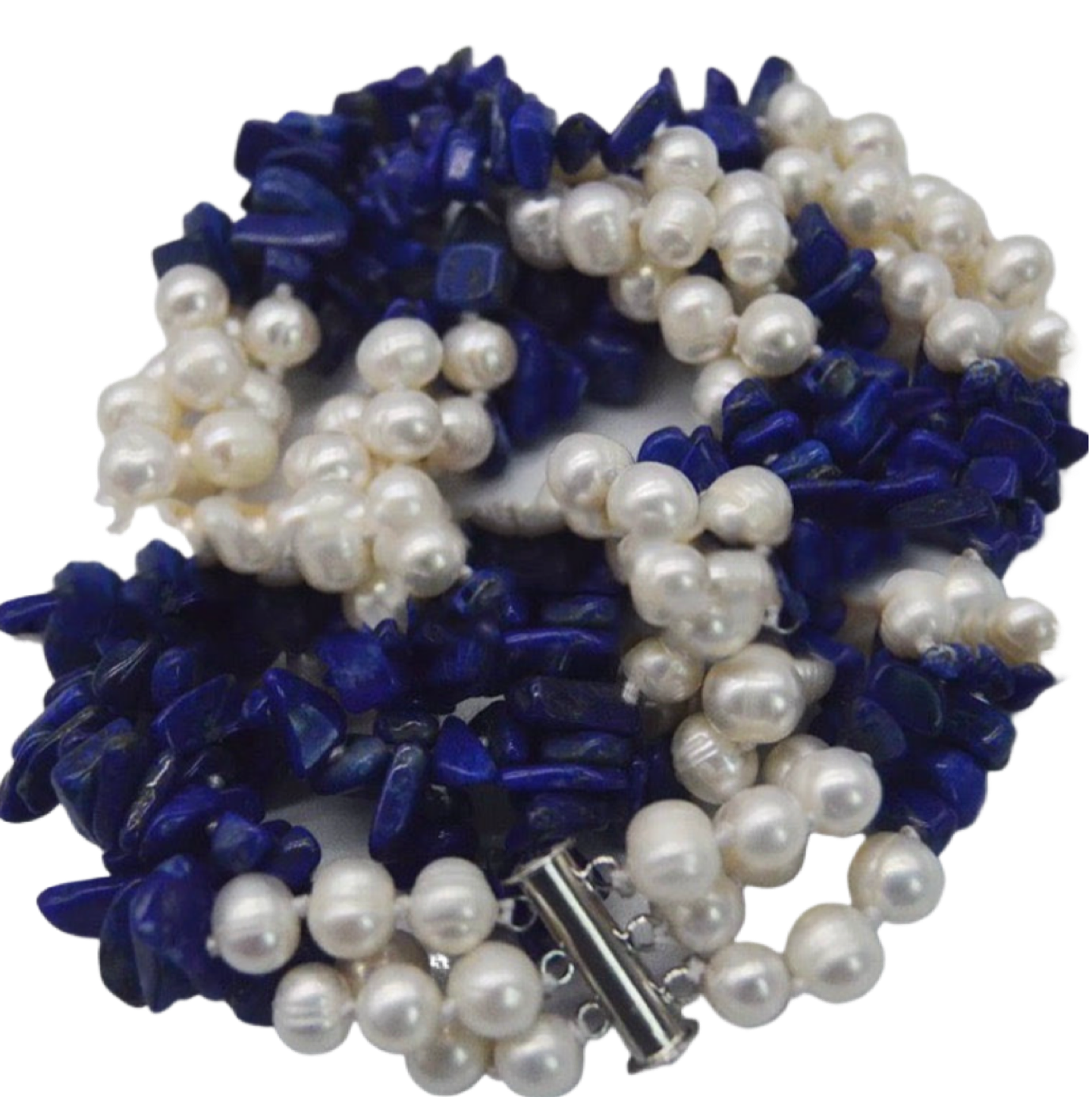 Lapis Lazuli & Freshwater Pearl Triple-Strand Statement Necklace