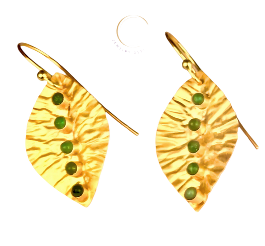 Petite 22k Gold Leaf Emerald Gemstone Earrings 1.0