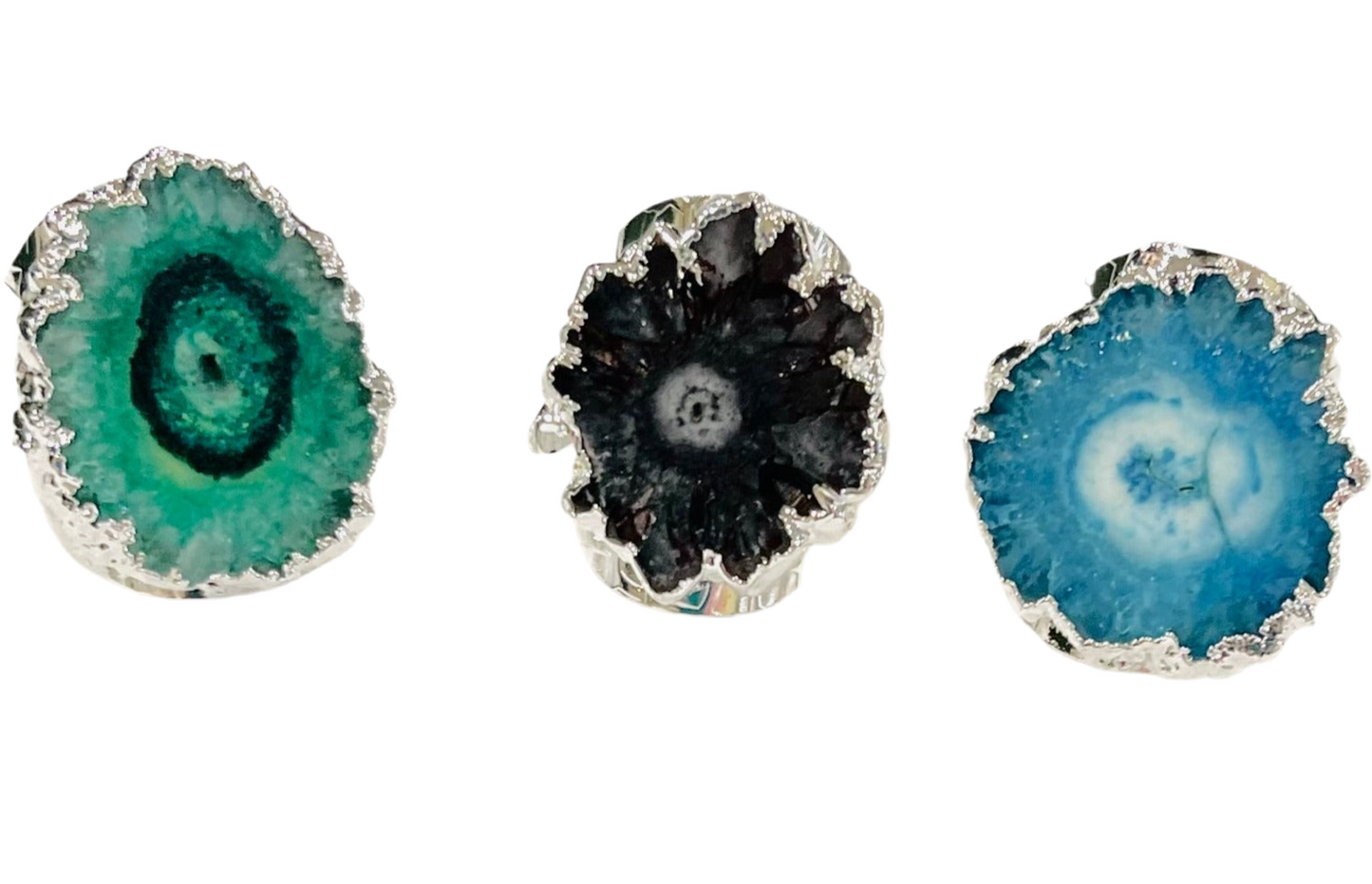 Cigar-Band Black Solar Geode Adjustable Ring