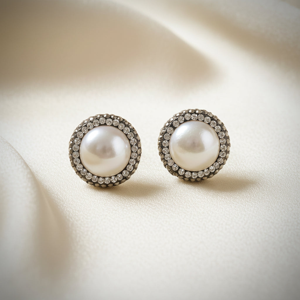 Montecito Pearl & Marcasite Halo Necklace & Stud Set