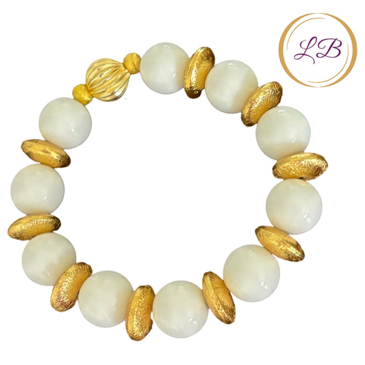 White Alabaster and Brushed Gold Vermeil Beaded Bracelet