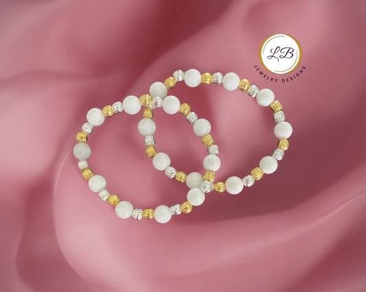 Alabaster Gold and Silver Beaded Bracelet