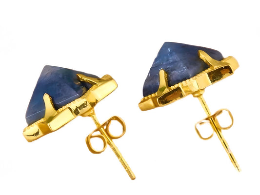 Blue Kyanite Gemstone Pyramid Stud Earrings