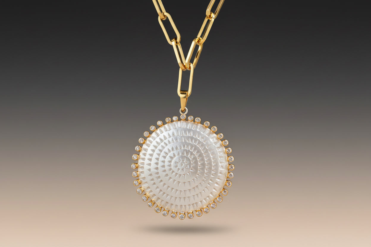 Sterling Silver - White Topaz Medallion Pendant Chain Necklace