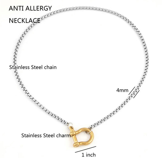 Two-Tone Gold and Silver Horseshoe Chain Necklace 21”