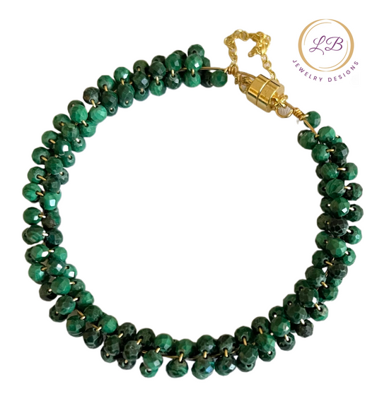Malachite Gemstone Bangle Bracelet with Magnetic Clasp