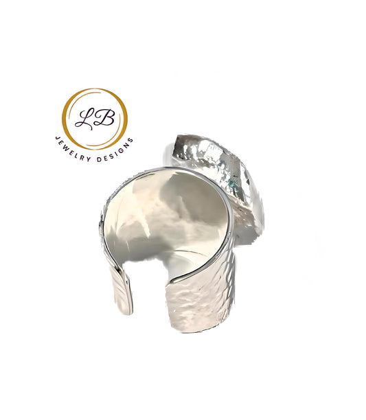 Purple Solar Geode Silver Adjustable Cigar Ring