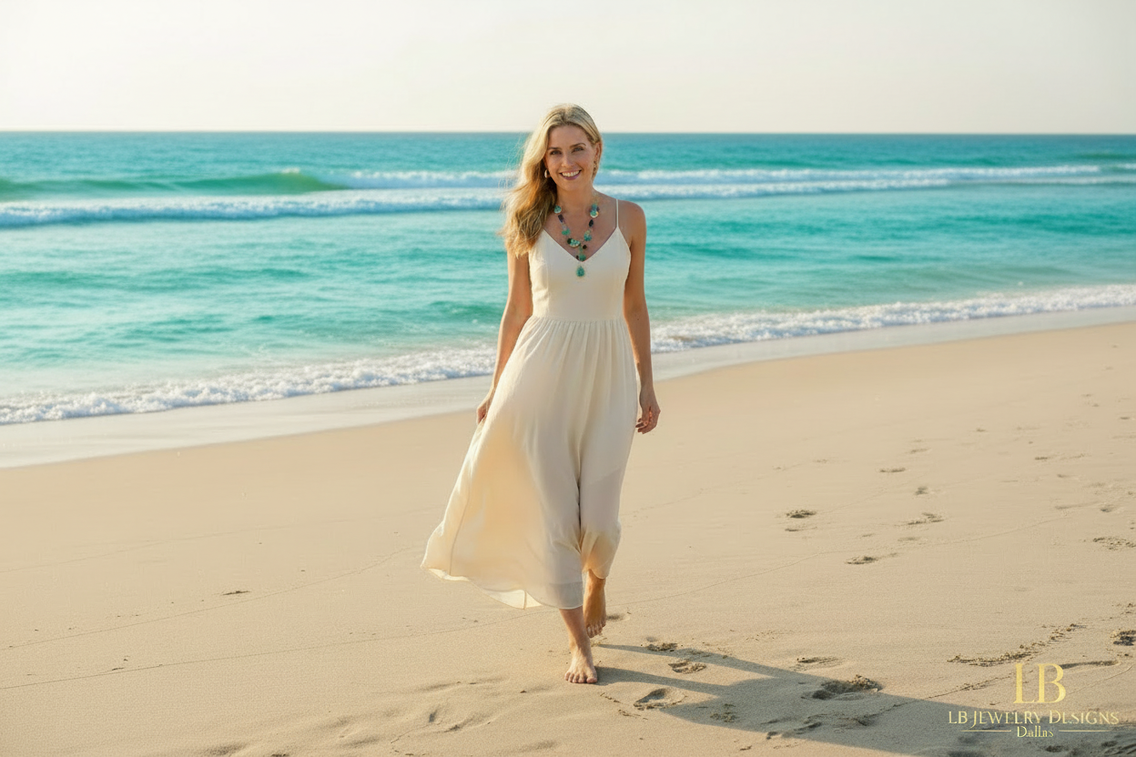 Turquoise & Lapis Lazuli Gold Link Statement Necklace – Adjustable 20–23” Designer Gemstone Necklace