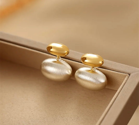 Two-Tone Gold & Silver Pebble Stud Earrings