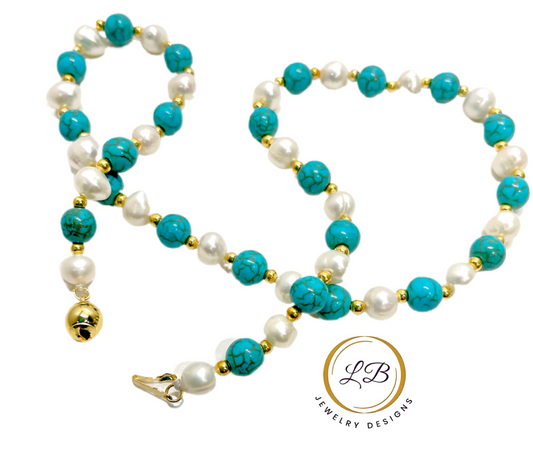 Natural Freshwater Pearl & Turquoise Necklace 18