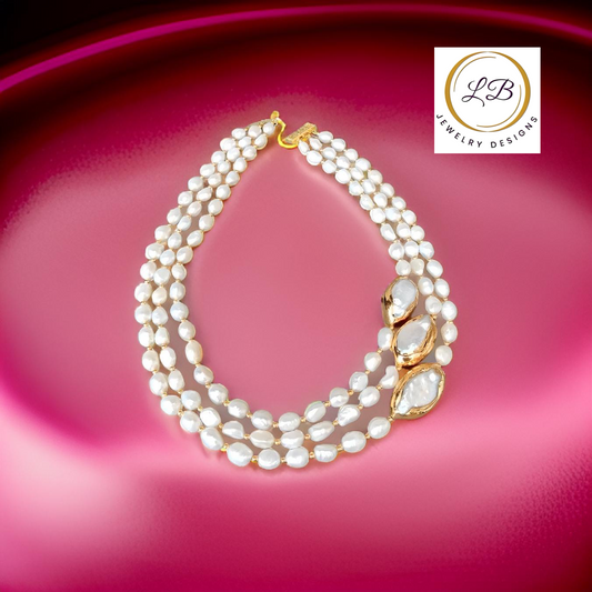 Baroque and Keshi Pearl Triple-Strand Statement Necklace