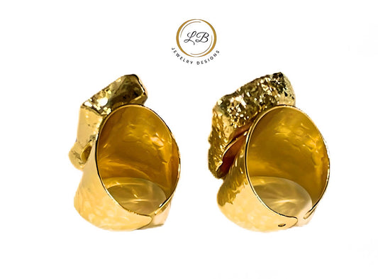 Blue Geode Druzy Adjustable Gold Cigar Ring