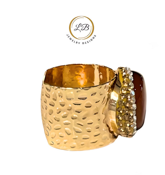 Carnelian Adjustable Gold Cigar Ring