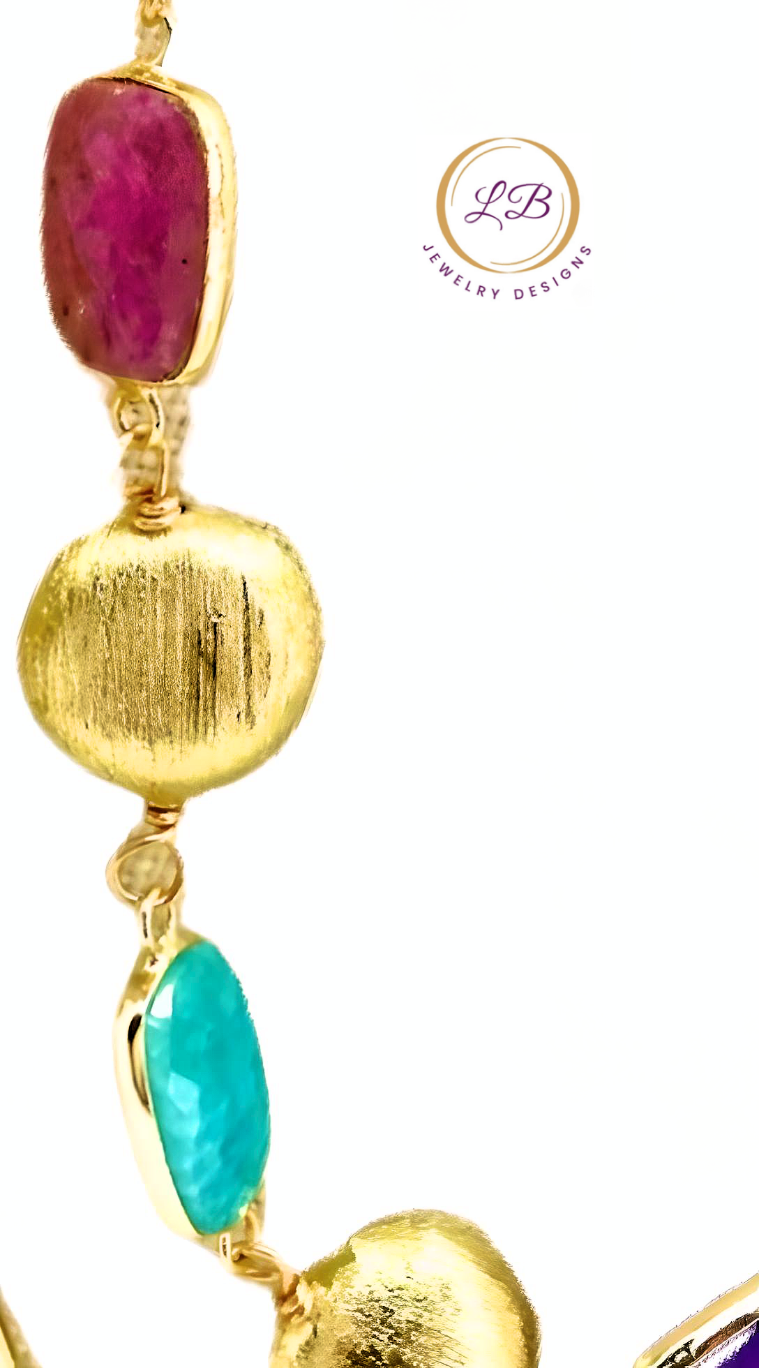 Multi-Colored Gemstone Double-Strand Chunky Gold Chain Necklace 21"