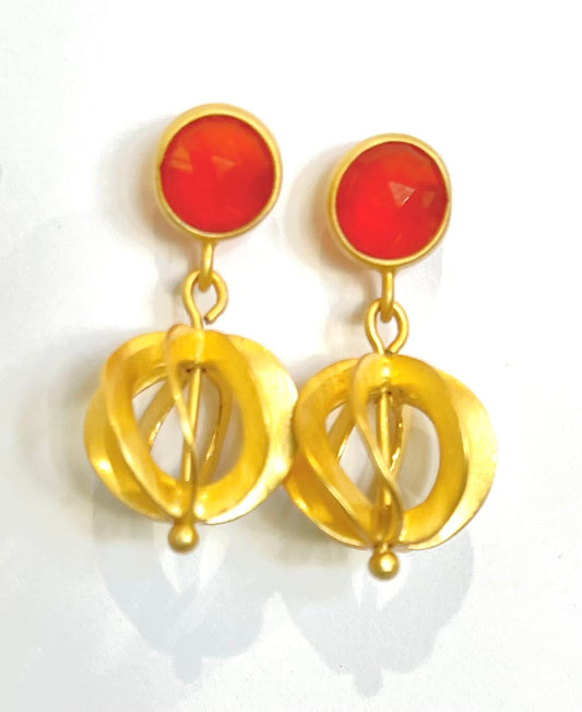 Orange Carnelian Gold Vermeil Filigree Dangles 1.18”