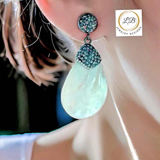 Black Marcasite & White Mother Of Pearl Gemstone Dangle Earrings 2