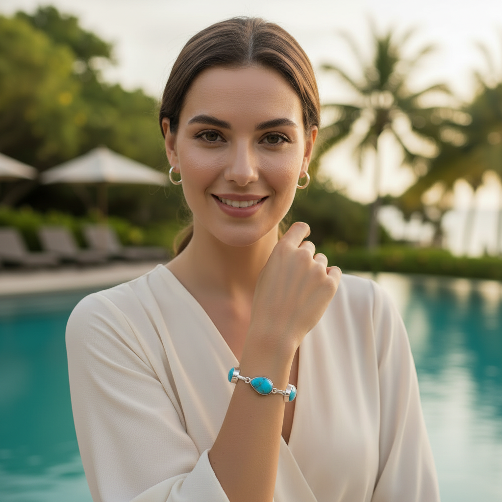 Larimar Sterling Silver Bracelet – Ocean Blue Caribbean Gemstone Jewelry