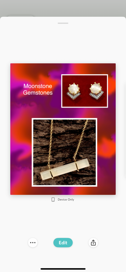 White Moonstone Gemstone Gold Bar Pendant Necklace and Stud Earrings Set 18