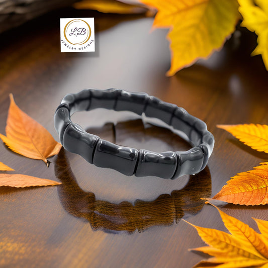 Black Onyx Gemstone Bamboo Bangle Bracelet