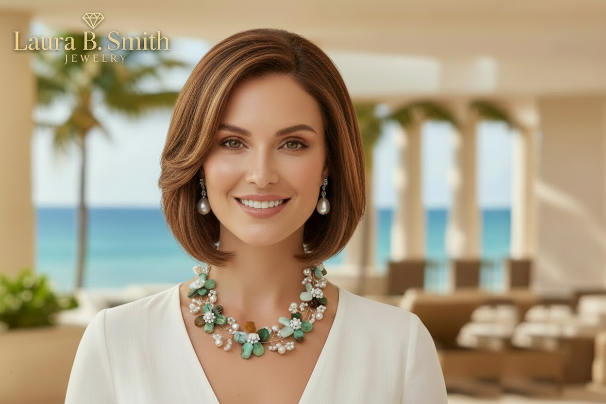Limited Edition Chrysoprase & Pearl Floral Statement Necklace – Luxury Resort Jewelry