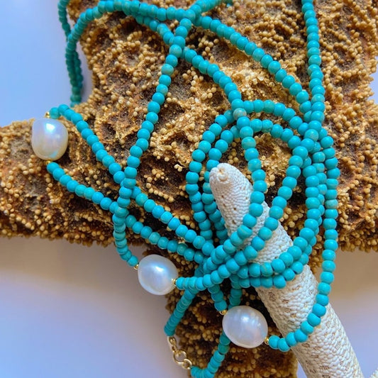 Dainty Turquoise Necklace with Freshwater Pearl Drop 18