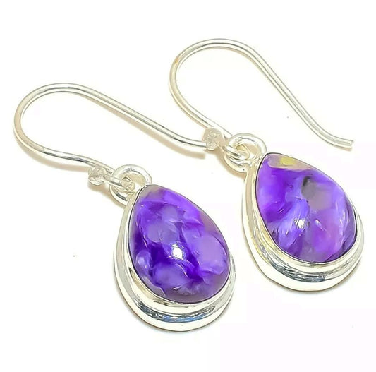 Rare Violet Purple Charoite Gemstone Sterling Silver Bracelet