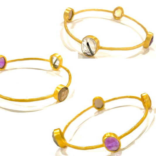 Gold Multi-Gemstone Bangle Bracelet 7.5