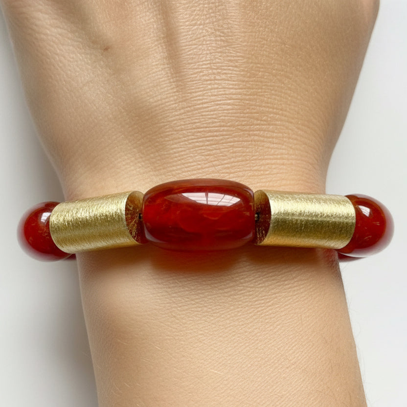 Burnt Orange Carnelian Brushed Vermeil Gemstone Bracelet