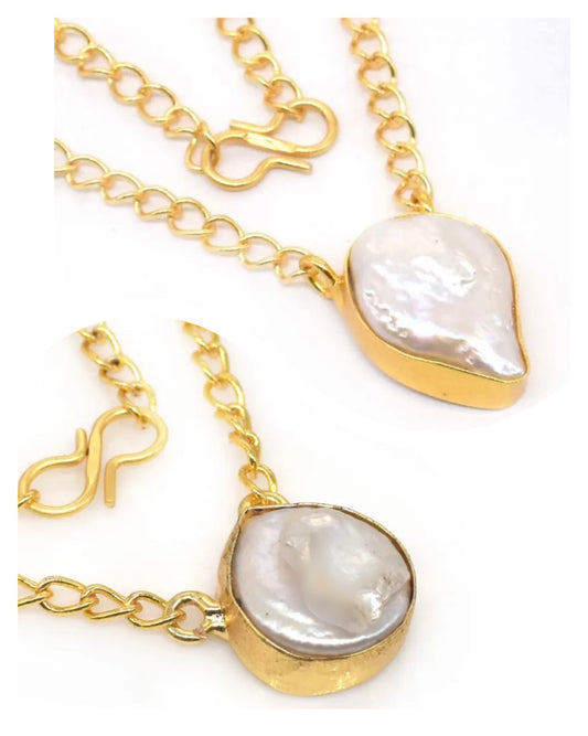 Baroque Pearl Gemstone Gold Chain Necklace 18