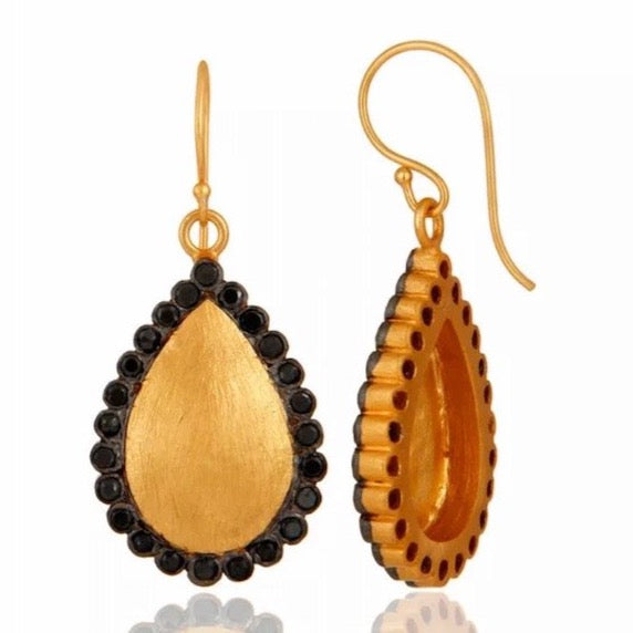 Elegant 18K Brushed Gold Vermeil Black Rhodium Dangle Earrings 2"